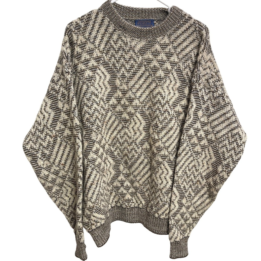 Vintage 70s Pendleton Wool Sweater XL Chunky Fisherman Cabin Lodge Grandpa Core